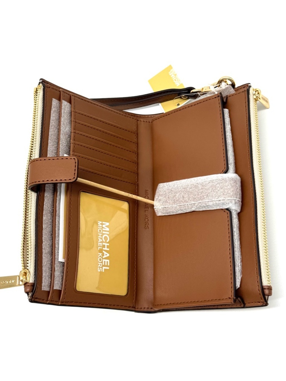 Michael Kors Large Double Zip Wallet Wristlet Vanilla/Brown - Picture 8 of 9